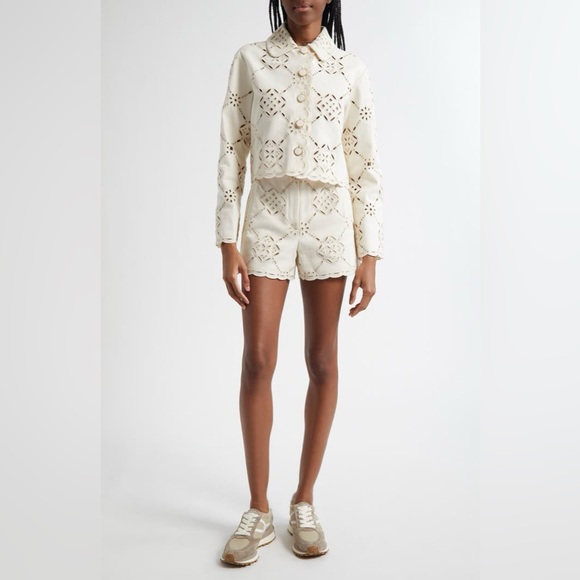 VERONICA BEARD JAZMIN HIGH WAIST EYELET SHORTS - SOFT WHITE SIZE 2 (PREOWNED) - Picture 3 of 11